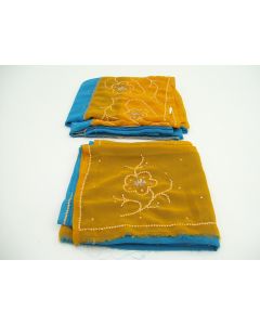 SAREE SARI INDIAN DESIGNER EMBROIDERY WEDDING 2 PIECE LADIES ORANGE BLUE FABRIC