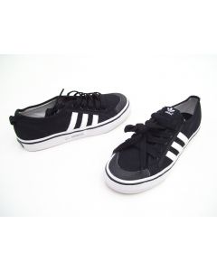 ADIDAS MENS CANVAS SHOES CASUAL  NIZZA LOWS BLACK WITH WHITE STRIPES SIZE 7