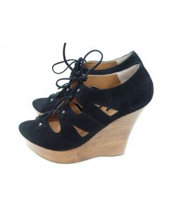 TONY BIANCO WEDGES SIZE 10 OPEN TOE SUMMER SHOES BLACK LADIES DRESS FINLAY 
