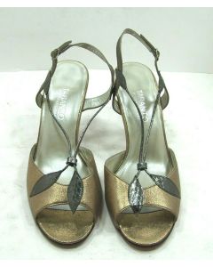 LADIES LEATHER HEELS DRESS FORMAL SHOES SIZE 7 ROUND TOE BRONZE GREEN TARANTO