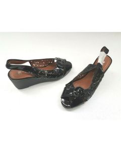 PARKER ROCHE LADIES WEDGES SHOES PATENT LEATHER BLACK SIZE 7 EU38 SLING BACK