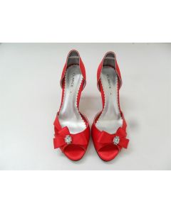 CLARICE RED SATIN LADIES FORMAL DRESS HEELS SHOES WEDDING PARTY ALLEN SIZE 8
