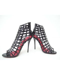 BLACK PATENT HEELS SHOES SIREN CUBIC MESH FORMAL DRESS SIZE 8.5 DRESS PARTY