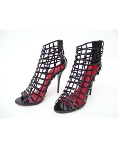 PATENT BLACK HEELS SHOES SIREN CUBIC MESH FORMAL DRESS SIZE 9