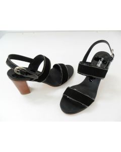 NINABAIRD HEELS LADIES SHOES DRESS FORMAL BLACK LEATHER ANKLE STRAP SIZE 36.5