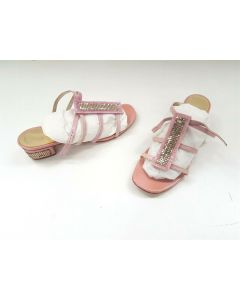 BALLIN LADIES SANDALS SIZE 37.5 LEATHER ITALY T-BAR W/MESH DETAIL CROC PATENT