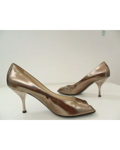 BALLIN PEEPTOE COURT BRONZE LEATHER HEELS LADIES SHOES MADE IN ITALY SIZE 38.5