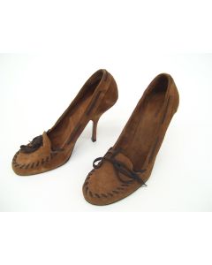 MIU MIU PRADA LADIES SHOES FORMAL DRESS HEELS TAN ITALY SIZE 39