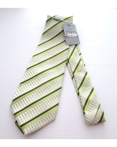 Mens Tie Formal Striped Dots GREEN YELLOW CREAM Handcrafted Necktie SAINT RIVER