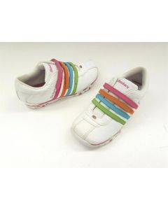 SKECHERS GIRLS SHOES SIZE 2 RUNNERS SNEAKERS LEATHER SPORT PINK WHITE RHYTMS