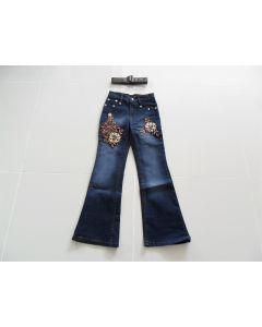 GIRLS SIZE 34 JEANS BLUEBERRYS DARK BLUE DESIGNER COTTON WEAR STRETCH PANTS BELT