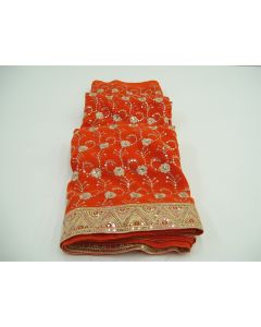 SAREE SARI INDIAN DESIGNER EMBROIDERY WEDDING FABRIC BURNT ORANGE PARTY GOWN
