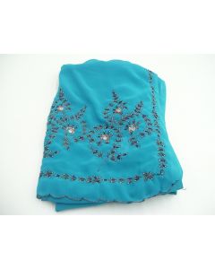SAREE SARI INDIAN DESIGNER LUXOR LADIES HAND MACHINE EMBROIDERED AQUA FABRIC