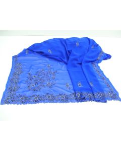 SAREE SARI INDIAN DESIGNER LADIES HAND MACHINE EMBROIDERY ROYAL BLUE FABRIC