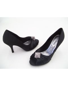 CLARICE BLACK SATIN LADIES FORMAL DRESS HEELS SHOES WEDDING PARTY DIAMOND SIZE 6