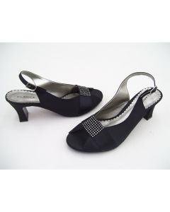 CLARICE BLACK SATIN LADIES FORMAL DRESS HEELS SHOES WEDDING PARTY DIAMOND 8.5