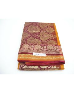 SAREE SARI INDIAN DESIGNER LADIES SILK FLORAL EMBROIDERY GOLD BURGUNDY FABRIC
