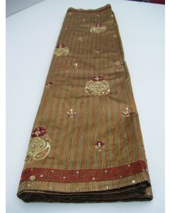 SAREE SARI INDIAN DESIGNER SILK FLORAL ORANGE GOLD BURGUNDY FABRIC WEDDING