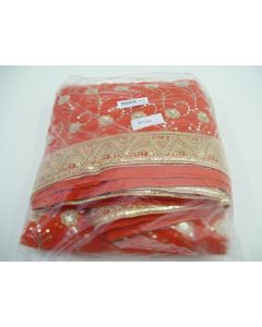 SAREE SARI INDIAN DESIGNER EMBROIDERY WEDDING LADIES CHIFFON DARK ORANGE FABRIC 