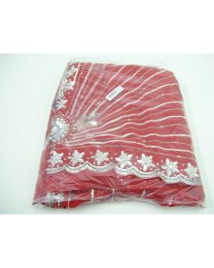 SAREE SARI INDIAN DESIGNER HAND EMBROIDERED WEDDING FABRIC RED SILVER SEQUIN