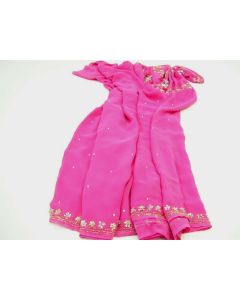 SAREE SARI INDIAN DESIGNER HAND EMBROIDERED WEDDING FABRIC PINK SILVER SEQUIN