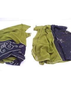 SAREE SARI INDIAN DESIGNER EMBROIDERY WEDDING FABRIC 2 PIECE BLACK OLIVE GREEN 