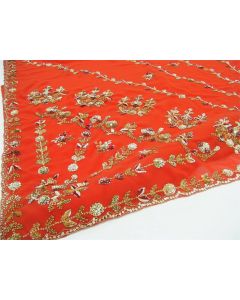 SAREE SARI INDIAN DESIGNER HAND EMBROIDERED WEDDING FABRIC RED PURE GEORGETTE