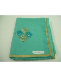 SAREE SARI INDIAN DESIGNER HAND EMBROIDERED WEDDING FABRIC GREEN CHIFFON WRAP