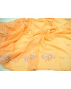 SAREE SARI INDIAN DESIGNER HAND EMBROIDERED WEDDING FABRIC ORANGE GEORGETTE