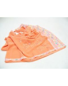 SAREE SARI INDIAN DESIGNER HAND EMBROIDERED WEDDING FABRIC ORANGE CHIFFON WRAP