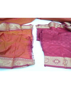 SAREE SARI INDIAN DESIGNER SILK HAND EMBROIDERED WEDDING FABRIC BURGUNDY BROWN