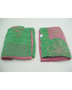 SAREE SARI INDIAN DESIGNER EMBROIDERY 2 PIECE LADIES ROSE PINK GREEN FABRIC 
