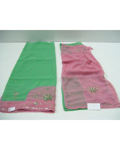 SAREE SARI INDIAN DESIGNER EMBROIDERY WEDDING 2 PIECE LADIES ROSE PINK GREEN