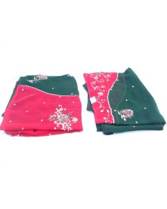 SAREE SARI INDIAN DESIGNER EMBROIDERY WEDDING FABRIC 2 PIECE LADIES RED GREEN 