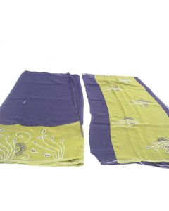 SAREE SARI INDIAN DESIGNER EMBROIDERY FABRIC 2 PIECE LADIES BLACK OLIVE GREEN 