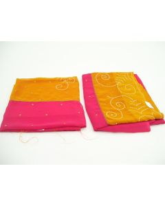 SAREE SARI INDIAN DESIGNER EMBROIDERY FABRIC 2 PIECE LADIES FUSHIA PINK YELLOW 