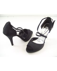 UNIQUE LADIES SHOES HEELS BLACK DRESS FORMAL PEEP TOE ANKLE STRAP AU 6