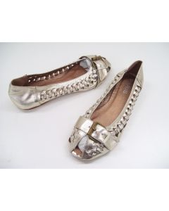 PARIS LADIES FLATS SIZE 5 PEEP TOE BRONZE DRESS SHOES FLAT BUCKLE EU37