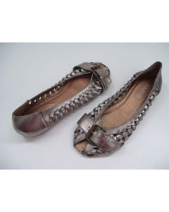 PARIS LADIES FLATS SIZE 4.5 PEEP TOE BRONZE DRESS SHOES FLAT BUCKLE EU36