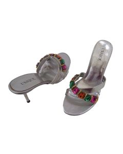 UNIQUE LADIES SHOES HEELS SILVER AU SIZE 6 LEATHER DRESS FORMAL OPEN TOE EU38