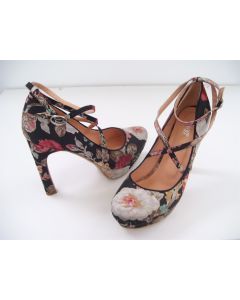 UNIQUE LADIES SHOES HEELS FLORAL DESIGN ANKLE STRAP DRESS CLOSED TOE AU 7 EU39