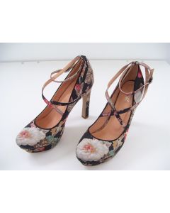 UNIQUE LADIES SHOES HEELS FLORAL DESIGN ANKLE STRAP DRESS CLOSED TOE AU 7.5 EU40