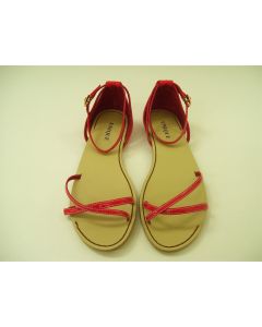 UNIQUE LADIES SANDALS SIZE 7 RED PATENT DRESS SHOES ANKLE STRAP LEATHER EU40