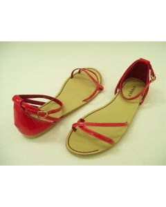 UNIQUE LADIES SANDALS SIZE 8 RED PATENT DRESS SHOES ANKLE STRAP LEATHER EU41