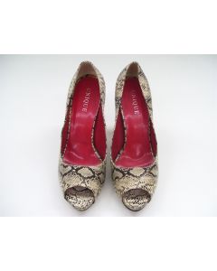 UNIQUE LADIES SHOES HEELS SNAKESKIN DESIGN DRESS FORMAL PEEP TOE AU 5 EU37