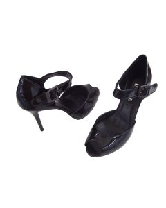 UNIQUE LADIES SHOES HEELS BLACK PATENT DRESS FORMAL PEEP TOE ANKLE STRAP AU 6