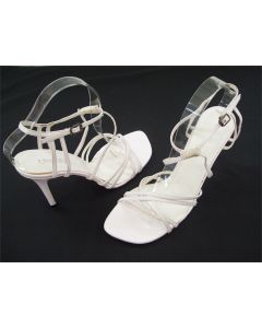 UNIQUE LADIES WHITE HIGH HEELS OPEN TOE DRESS FORMAL WORK SHOES LEATHER SIZE 7.5