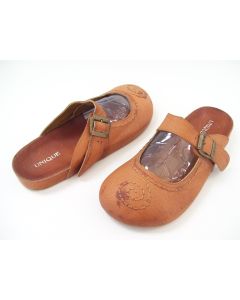 Unique Womens Slip on Sandals Clogs Shoes Tan Light Brown Leather Open Back