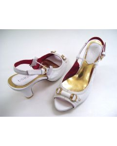 UNIQUE LADIES SHOES HEELS WHITE AU SIZE 6 DRESS OPEN TOE ANKLE STRAP GOLD EU 38