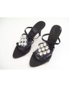 UNIQUE LADIES SHOES HEELS BLACK SIZE 5 DRESS FORMAL OPEN TOE STRAP EU 37 JEWELS